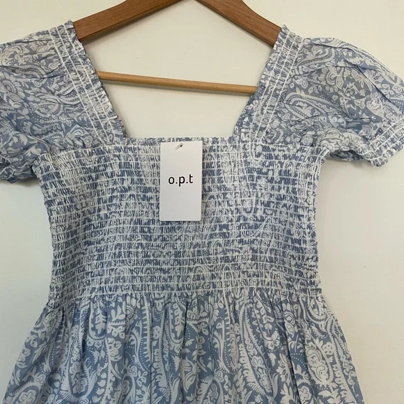 XS OPT: Quality Cotton Midi Sun Dress Paisley Light Blue/White NWT NEW! - Picture 3 of 8